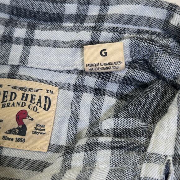 RED HEAD mens gray white plaid flannel button down long sleeve casual work shirt - Picture 7 of 16